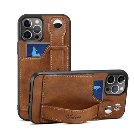 TPU + PU Leather Shockproof Protective Case with Card Slots and Hand Strap For Apple iPhone 12 mini(Brown)-garmade.com