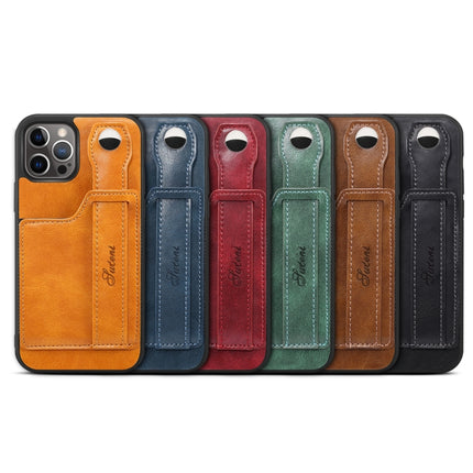 TPU + PU Leather Shockproof Protective Case with Card Slots and Hand Strap For Apple iPhone 12 mini(Khaki)-garmade.com