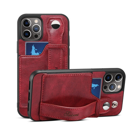 TPU + PU Leather Shockproof Protective Case with Card Slots and Hand Strap For Apple iPhone 12 Pro(Red)-garmade.com