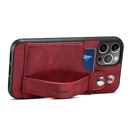 TPU + PU Leather Shockproof Protective Case with Card Slots and Hand Strap For Apple iPhone 12 Pro Max(Red)-garmade.com