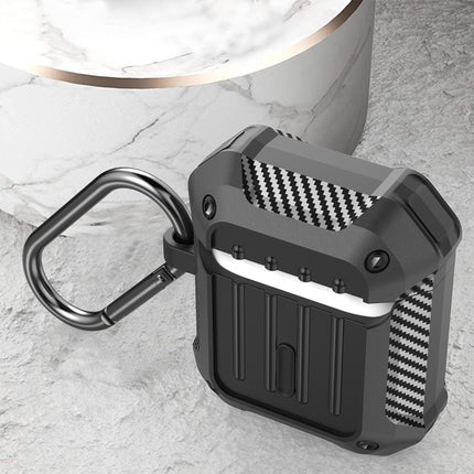 Wireless Earphones Shockproof Carbon Fiber Luggage TPU Protective Case For AirPods 1/2(Black)-garmade.com