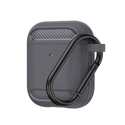 Wireless Earphones Shockproof Carbon Fiber Armor TPU Protective Case For AirPods 1/2(Grey)-garmade.com