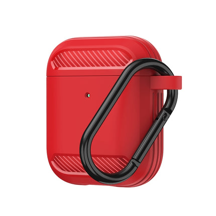 Wireless Earphones Shockproof Carbon Fiber Armor TPU Protective Case For AirPods 1/2(Red)-garmade.com