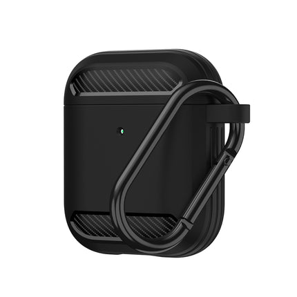 Wireless Earphones Shockproof Carbon Fiber Armor TPU Protective Case For AirPods 1/2(Black)-garmade.com
