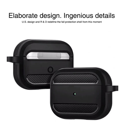 Wireless Earphones Shockproof Carbon Fiber Armor TPU Protective Case For AirPods Pro(Black)-garmade.com