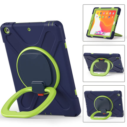 For Apple iPad 10.2 2021 / 2020 / 2019 Contrast Color Silicone + PC Protective Case with Holder & Shoulder Strap(Navy Blue + Yellow Green)-garmade.com