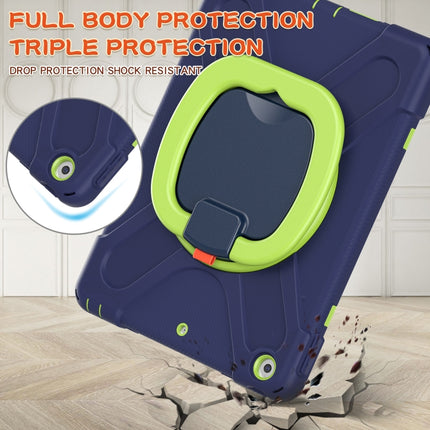 For Apple iPad 10.2 2021 / 2020 / 2019 Contrast Color Silicone + PC Protective Case with Holder & Shoulder Strap(Navy Blue + Yellow Green)-garmade.com