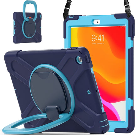 For Apple iPad 10.2 2021 / 2020 / 2019 Contrast Color Silicone + PC Protective Case with Holder & Shoulder Strap(Navy Blue + Blue)-garmade.com