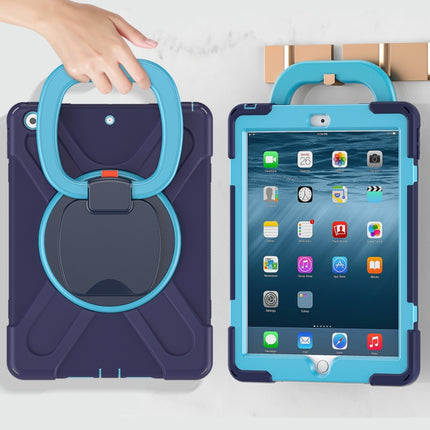 For Apple iPad 10.2 2021 / 2020 / 2019 Contrast Color Silicone + PC Protective Case with Holder & Shoulder Strap(Navy Blue + Blue)-garmade.com
