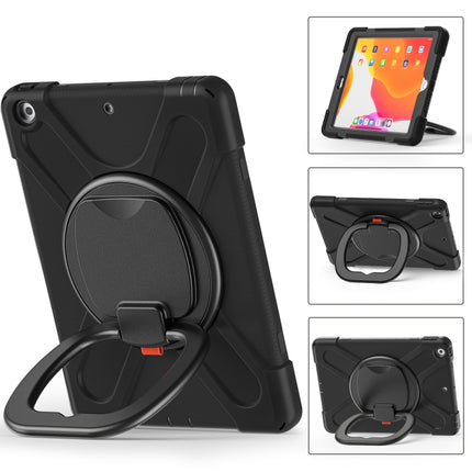 For Apple iPad 10.2 2021 / 2020 / 2019 Contrast Color Silicone + PC Protective Case with Holder & Shoulder Strap(Black+Black)-garmade.com