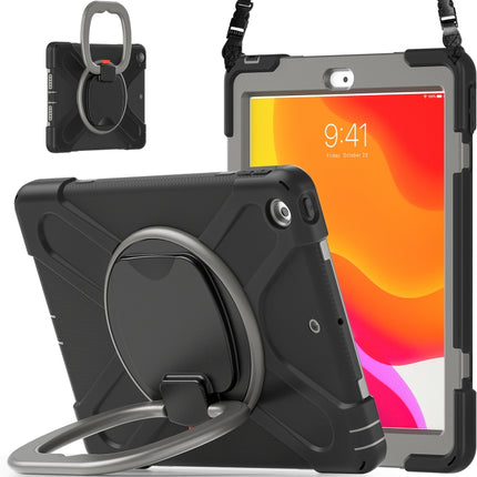 For Apple iPad 10.2 2021 / 2020 / 2019 Contrast Color Silicone + PC Protective Case with Holder & Shoulder Strap(Black+Grey)-garmade.com