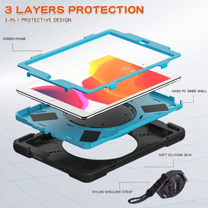 For Apple iPad 10.2 2021 / 2020 / 2019 Contrast Color Silicone + PC Protective Case with Holder & Shoulder Strap(Black+Blue)-garmade.com
