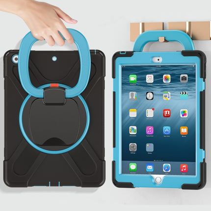 For Apple iPad 10.2 2021 / 2020 / 2019 Contrast Color Silicone + PC Protective Case with Holder & Shoulder Strap(Black+Blue)-garmade.com