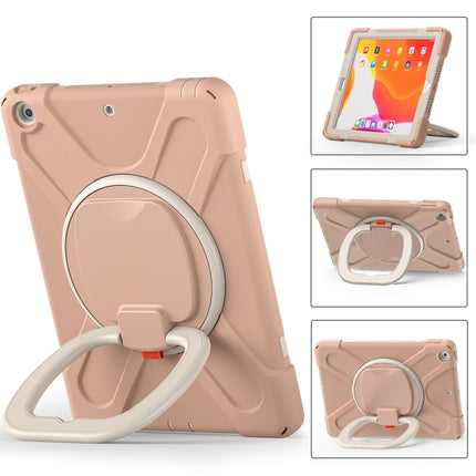For Apple iPad 10.2 2021 / 2020 / 2019 Contrast Color Silicone + PC Protective Case with Holder & Shoulder Strap(Rose Gold)-garmade.com