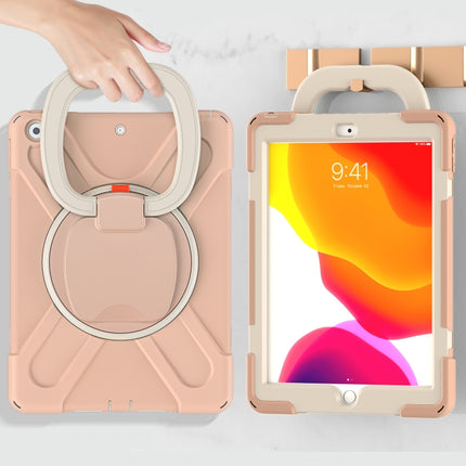 For Apple iPad 10.2 2021 / 2020 / 2019 Contrast Color Silicone + PC Protective Case with Holder & Shoulder Strap(Rose Gold)-garmade.com