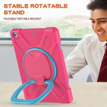 For Apple iPad 10.2 2021 / 2020 / 2019 Contrast Color Silicone + PC Protective Case with Holder & Shoulder Strap(Rose red+Blue)-garmade.com