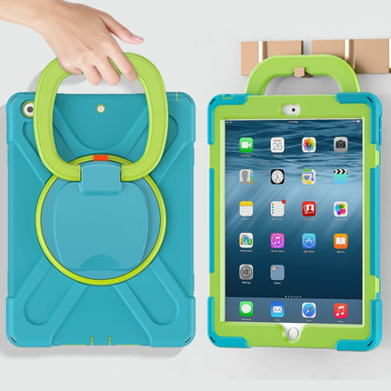 For Apple iPad 10.2 2021 / 2020 / 2019 Contrast Color Silicone + PC Protective Case with Holder & Shoulder Strap(Light blue+Yellow Green)-garmade.com