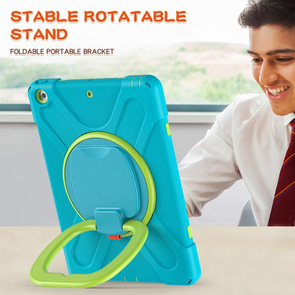 For Apple iPad 10.2 2021 / 2020 / 2019 Contrast Color Silicone + PC Protective Case with Holder & Shoulder Strap(Light blue+Yellow Green)-garmade.com