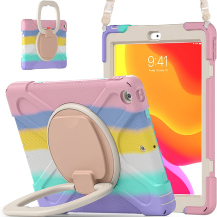 For Apple iPad 10.2 2021 / 2020 / 2019 Colorful Silicone + PC Protective Case with Holder & Shoulder Strap(Pink)-garmade.com