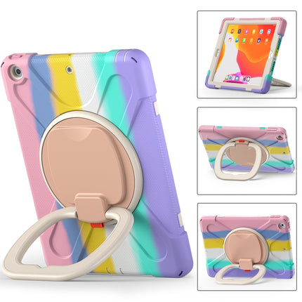 For Apple iPad 10.2 2021 / 2020 / 2019 Colorful Silicone + PC Protective Case with Holder & Shoulder Strap(Pink)-garmade.com