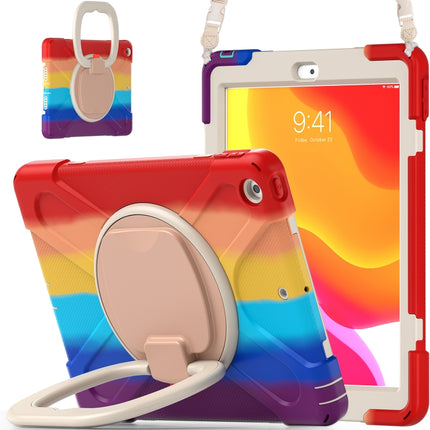 For Apple iPad 10.2 2021 / 2020 / 2019 Colorful Silicone + PC Protective Case with Holder & Shoulder Strap(Red)-garmade.com
