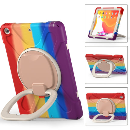 For Apple iPad 10.2 2021 / 2020 / 2019 Colorful Silicone + PC Protective Case with Holder & Shoulder Strap(Red)-garmade.com