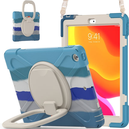 For Apple iPad 10.2 2021 / 2020 / 2019 Colorful Silicone + PC Protective Case with Holder & Shoulder Strap(Blue)-garmade.com