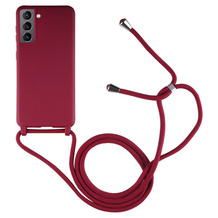 For Samsung Galaxy S21+ 5G Candy Colors TPU Protective Case with Lanyard(Red)-garmade.com