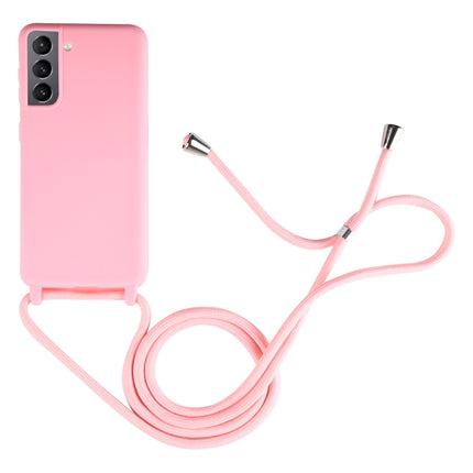 For Samsung Galaxy S21+ 5G Candy Colors TPU Protective Case with Lanyard(Pink)-garmade.com