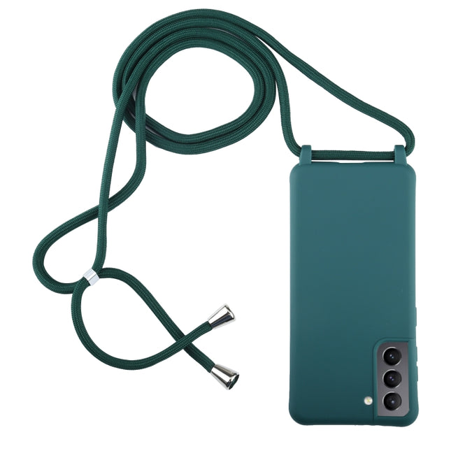 For Samsung Galaxy S21+ 5G Candy Colors TPU Protective Case with Lanyard(Dark Green)-garmade.com