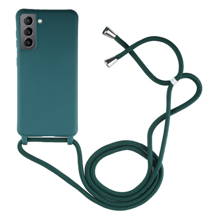 For Samsung Galaxy S21+ 5G Candy Colors TPU Protective Case with Lanyard(Dark Green)-garmade.com