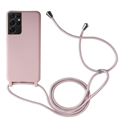 For Samsung Galaxy S21 Ultra 5G Candy Colors TPU Protective Case with Lanyard(Rose Gold)-garmade.com