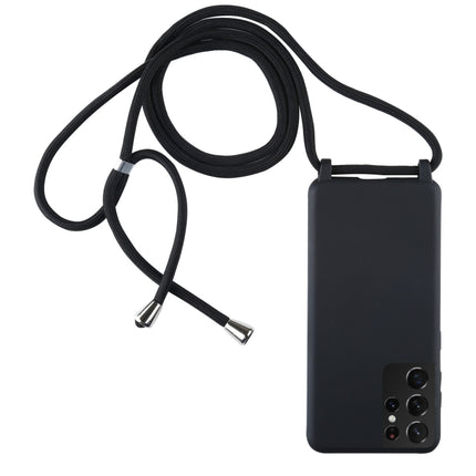 For Samsung Galaxy S21 Ultra 5G Candy Colors TPU Protective Case with Lanyard(Black)-garmade.com