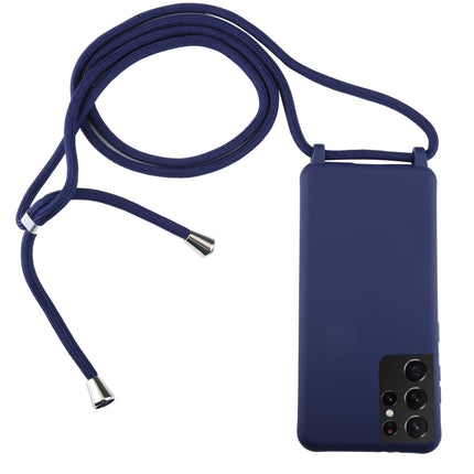 For Samsung Galaxy S21 Ultra 5G Candy Colors TPU Protective Case with Lanyard(Dark Blue)-garmade.com