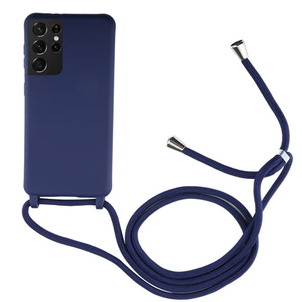 For Samsung Galaxy S21 Ultra 5G Candy Colors TPU Protective Case with Lanyard(Dark Blue)-garmade.com