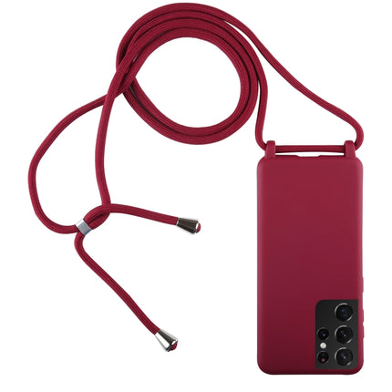 For Samsung Galaxy S21 Ultra 5G Candy Colors TPU Protective Case with Lanyard(Red)-garmade.com