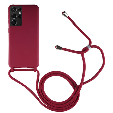 For Samsung Galaxy S21 Ultra 5G Candy Colors TPU Protective Case with Lanyard(Red)-garmade.com