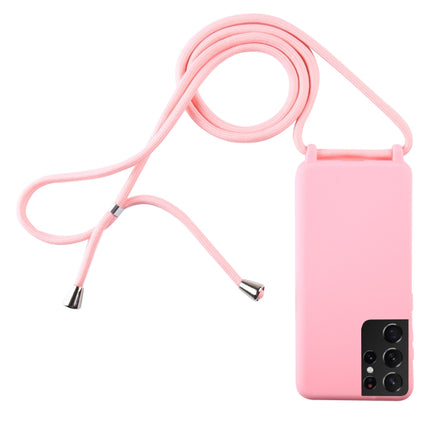 For Samsung Galaxy S21 Ultra 5G Candy Colors TPU Protective Case with Lanyard(Pink)-garmade.com