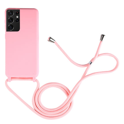 For Samsung Galaxy S21 Ultra 5G Candy Colors TPU Protective Case with Lanyard(Pink)-garmade.com