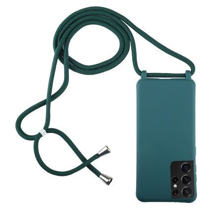 For Samsung Galaxy S21 Ultra 5G Candy Colors TPU Protective Case with Lanyard(Dark Green)-garmade.com