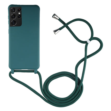 For Samsung Galaxy S21 Ultra 5G Candy Colors TPU Protective Case with Lanyard(Dark Green)-garmade.com