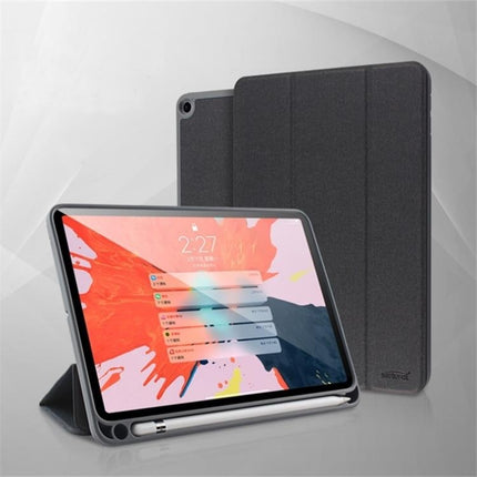For iPad 10.2 Mutural YASHI Series TPU + PU Cloth Pattern Texture Horizontal Flip Leather Case with Three-folding Holder & Pen Slot & Wake-up / Sleep Function(Black)-garmade.com