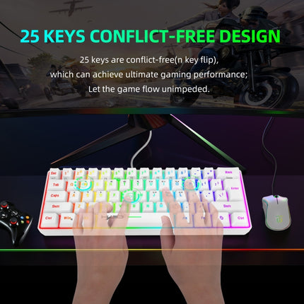 HXSJ V700 61 Keys RGB Lighting Gaming Wired Keyboard (White)-garmade.com
