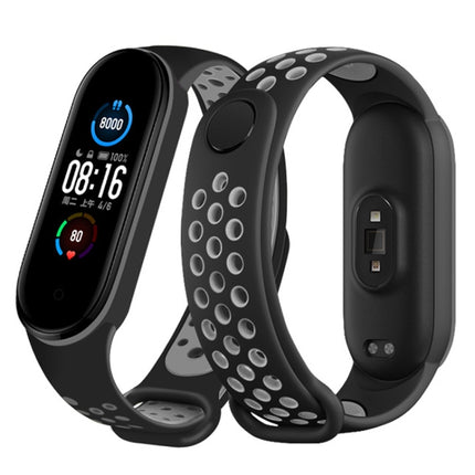 For Xiaomi Mi Band 6 (CA8856) Breathable Silicone Replacement Strap Watchband with Holes(Black+Grey)-garmade.com
