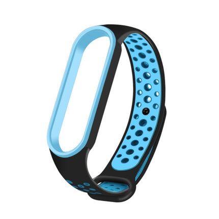 For Xiaomi Mi Band 6 (CA8856) Breathable Silicone Replacement Strap Watchband with Holes(Black+Blue)-garmade.com