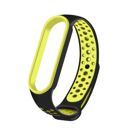 For Xiaomi Mi Band 6 (CA8856) Breathable Silicone Replacement Strap Watchband with Holes(Black+Green)-garmade.com