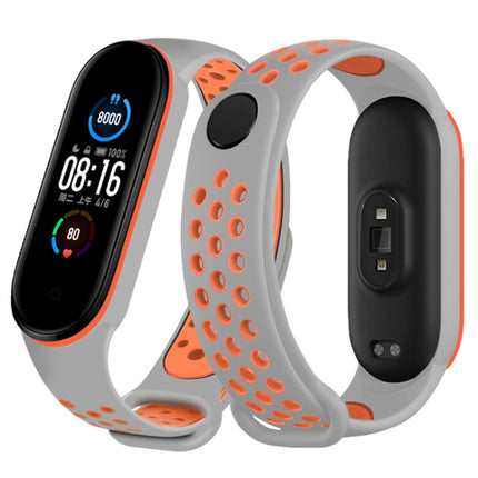 For Xiaomi Mi Band 6 (CA8856) Breathable Silicone Replacement Strap Watchband with Holes(Grey+Orange)-garmade.com