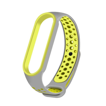For Xiaomi Mi Band 6 (CA8856) Breathable Silicone Replacement Strap Watchband with Holes(Grey+Yellow)-garmade.com