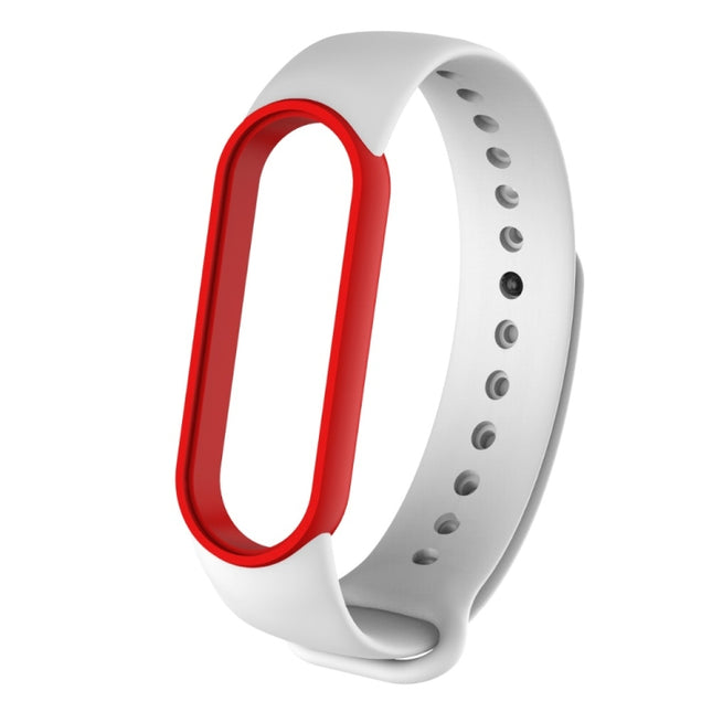 For Xiaomi Mi Band 6 (CA8856) Two-color Silicone Replacement Strap Watchband(White+Red)-garmade.com