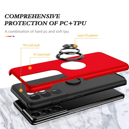 For Samsung Galaxy S21 Ultra 5G PC + TPU Shockproof Magnetic Protective Case with Invisible Ring Holder(Red)-garmade.com